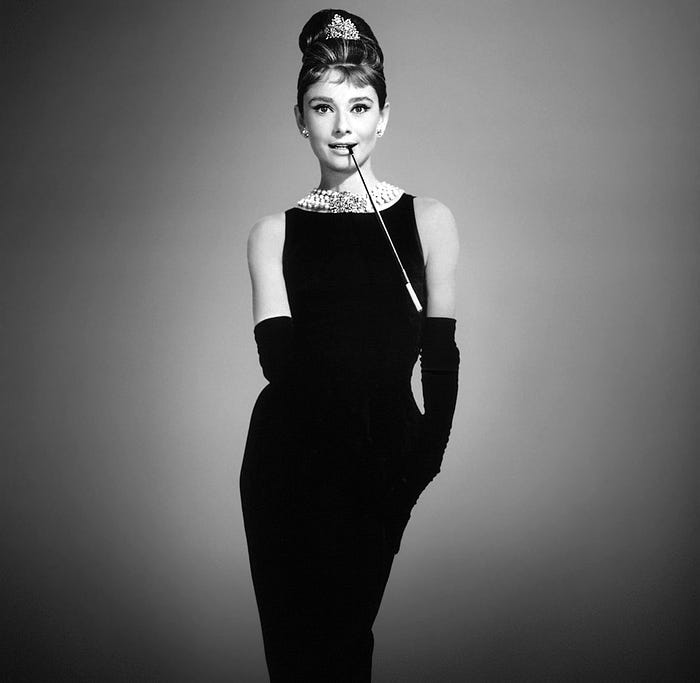 Audrey Hepburn in Givenchy black dress as Holy Golightly