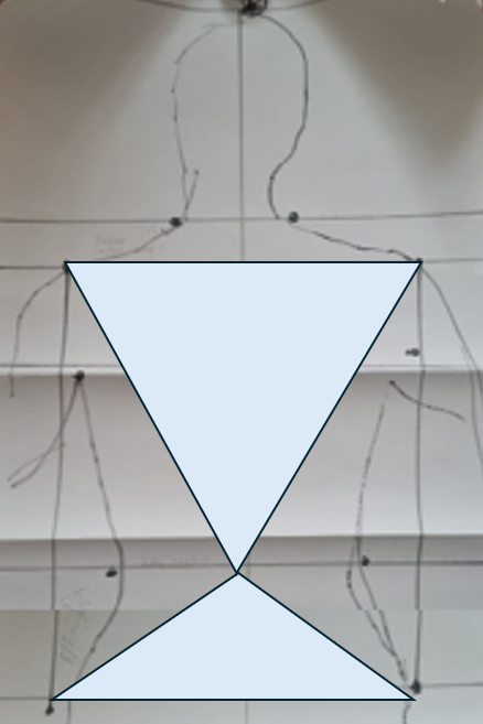 Body diagram showing measurements from underarm to waist and waist to hip.